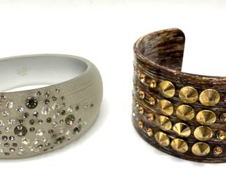 2 Acrylic Rhinestone Studded Cuff Bracelets, Appear New
Lot #: 86