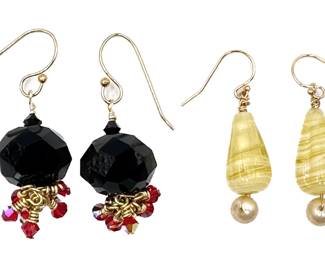 2 Pairs Artisan Earrings Up-cycled From Designer Necklaces: Resin, Czech Crystal, Faux Pearls & Gemstones
Lot #: 73