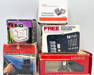 5 Vintage New In Box Household Items: Mini Tool Kit, Atomizer, Car Cup Holder, Calculator & Baseball Case
Lot #: 127