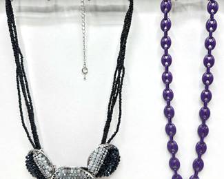 2 Necklaces: Purple Enamel Over Metal & Black & Silver Beaded
Lot #: 98