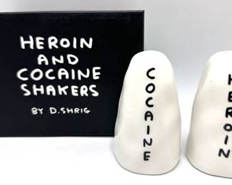David Shrigley, British Artist New In Box Salt & Pepper Shaker Set Heroine & Cocaine
Lot #: 18
