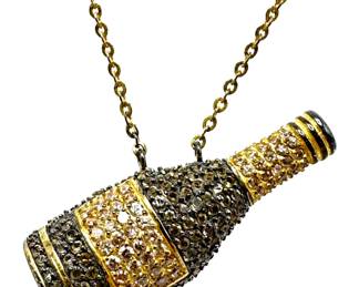 Vintage Sterling Silver Rhinestone Champagne Bottle Pendant Necklace
Lot #: 4