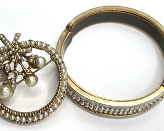 Vintage Faux Pearl Hinged Bracelet & Matching Brooch Pin
Lot #: 90