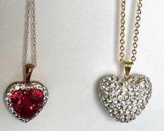 14K Gold Plated Chain Necklace With Red Gemstone Heart & 10K Gold Chain With Rhinestone Heart Pendant
Lot #: 36