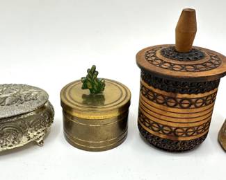Vintage Carved Wood Toothpick Holder & 3 Vintage Trinket Boxes
Lot #: 106