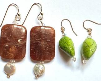 2 Pairs Artisan Earrings Up-cycled From Designer Necklaces: Freshwater Pearls, Czech Crystal & Resin
Lot #: 74