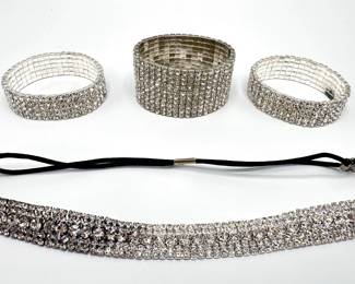 3 Czechoslovakian Rhinestone Bracelets Worn By Beyonce & Headband
Lot #: 10