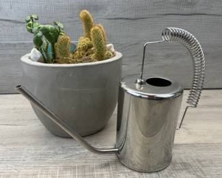 POTTED LIVE SUCCULENT GARDEN W METAL WATERING CAN #pottedsucculent #succulentgarden #livesucculentgarden #pottedsucculentgarden #wateringcan