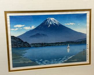 VINTAGE FRAMED JAPANESE WOODBLOCK PRINT LAKE SHOJI #vintage #woodblock #japanese #japanesewoodblock #woodblockprint #lakeshoji