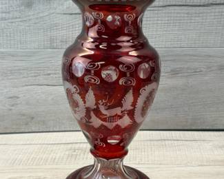 VINTAGE BOHEMIAN RUBY RED CUT GLASS VASE #vintage #bohemian #rubyred #cutglass #vase