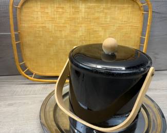 VINTAGE GEORGES BRIARD ICE BUCKET & BAMBOO TRAY #vintage #georgesbriard #icebucket #bambootray