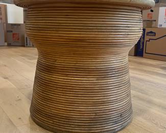 REED RATTAN BASE ACCENT TABLE W GLASS TOP #reed #rattan #accenttable #table #glasstop