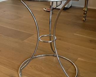 CHROME STOOL W WHITE UPHOLSTERED SEAT 17X15 #stool #chrome #upholstered #white