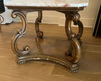 VINTAGE MARBLE TOP CARVED WOOD ACCENT TABLE #vintage #marble #carvedwood #accenttable