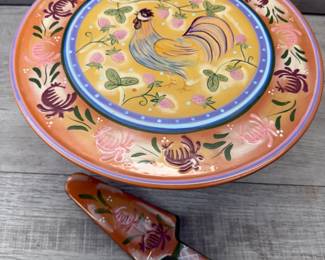 Danna Cullen Chanticleer Zrike Pottery Cake Platter With Server #dannacullen #chanticleer #zrike #pottery #cakeplatter #cakeserver