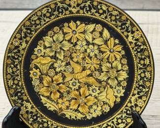 VINTAGE DAMASCENE FOOTED DISH BIRD & FLORAL #vintage #damascene #footeddish #dish #bird #floral