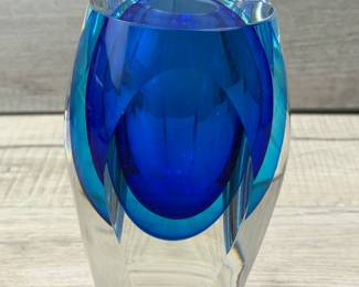 SOMMERSO HAND BLOWN ART GLASS VASE W CUT SIDES #sommerso #handblownglass #artglass #vase
