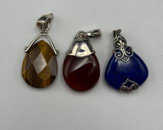Sterling Silver Teardrop Gemstone Pendants (Set of Three)