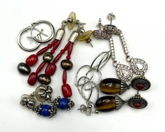 Sterling Silver Vintage Earring Collection (6) Pair – Mixed Gemstones & Artisan Designs