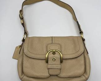 Coach Pebbled Leather Buckle Shoulder Bag – Beige