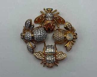 JOAN RIVERS Gold Tone Bee Pins with Rhinestone & Enamel Accents