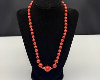 2 Red Beaded Necklaces with Sterling Silver