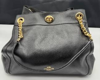 Coach Black Pebbled Leather Chain-Link Shoulder Bag