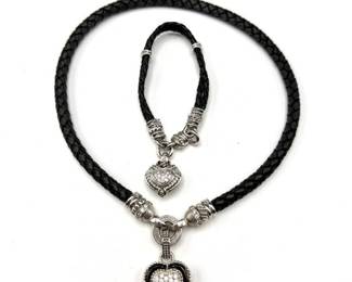Judith Ripka Sterling Silver Leather Choker & Bracelet Set (925)