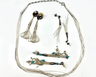 Sterling Silver Liquid Necklace & (3) Earrings Sets