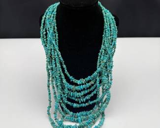 Layered Turquoise Chip Necklace w/ Sterling Silver