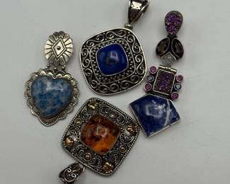 Four 925 Sterling Silver Gemstone Pendants
