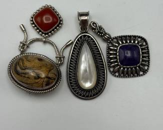 Three Sterling Silver (.925) Gemstone Pendants