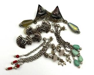 Vintage Sterling Silver Earring (5) Pair Collection with Stone and Beaded Accents
