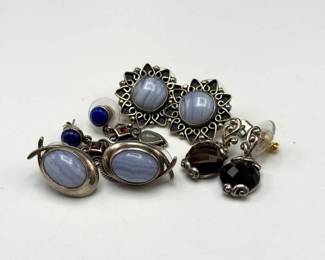 .925 Sterling Silver (4) Pair Earrings – Assorted Designs with Gemstone Accents