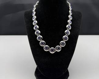 Silver-Tone Purple Crystal Necklace & Watch Set