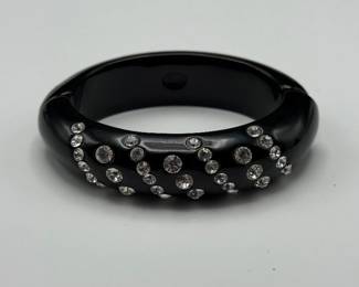 Black Resin Bangle with Clear Rhinestone Accents