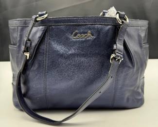 Coach Metallic Navy Leather Shoulder Tote