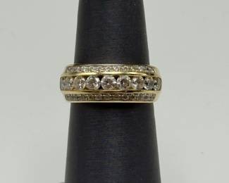 14K Yellow Gold Wide Band Ring with Natural Diamonds