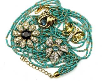 Multi-Strand Turquoise & Gold Beaded Necklace