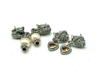 Two Pairs of Judith Ripka Sterling Silver Earrings