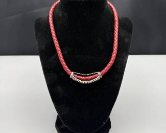 Joseph Esposito Sterling & Red Leather Jewelry Set