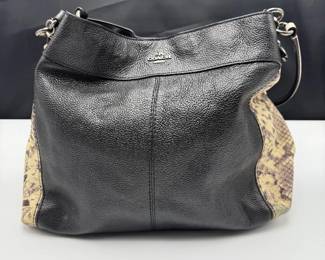 Coach Black Leather & Python-Embossed Shoulder Hobo