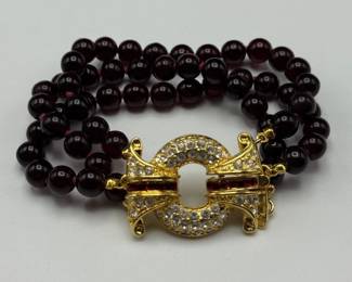 Multi-Strand Deep Red Beaded Necklace & Bracelet Set