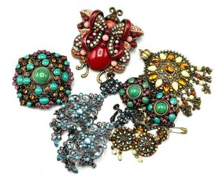 Joan Rivers Bohemian Jewel-Tone Brooch & Earring Ensemble