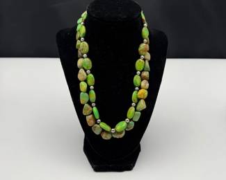Green Stone Necklace with Sterling Silver Accents