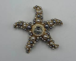Nolan Miller Pearl & Crystal Starfish Brooch