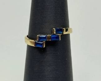 14K Yellow Gold Ring with Blue Baguette-Cut Stones