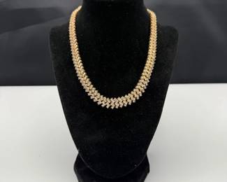 Sparkling Herringbone-Style Rhinestone Collar Necklace