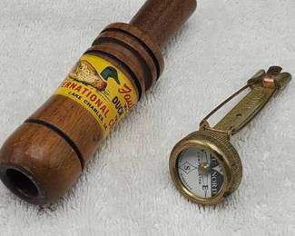 Vintage Faulk's WA-33 Duck Call & Tru Nord Pin-On Compass !!