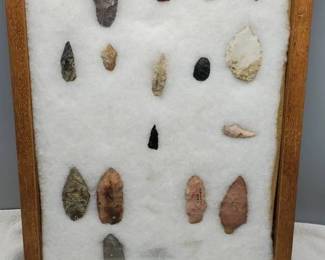 Mahogany Showcase, 4 Chisels, 2 Punch Stones, 4 Drills, etc.--See Photos